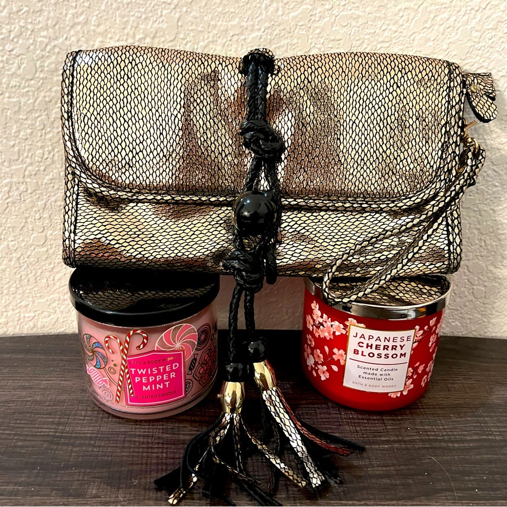 Gold Clutch with Removable Gold Chain for Crossbody